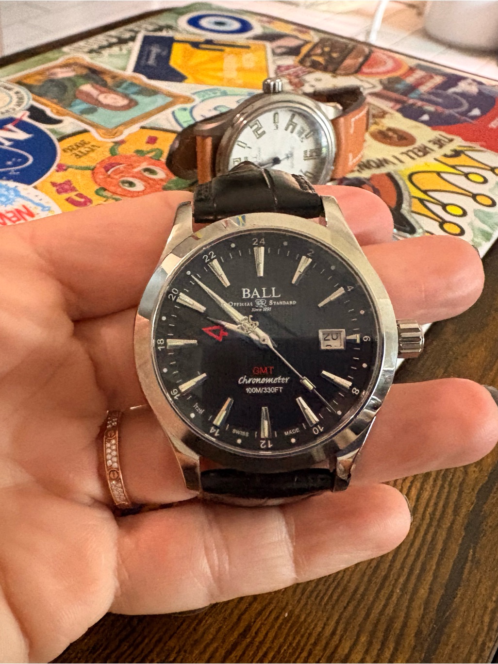 Ball Engineer Ii Gmt Automatic Watch Black Dial Brown Leather Strap